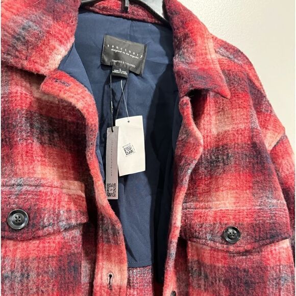 Sanctuary Plaid Town Jacket Woodland Plaid jacket coat burgundy size L New - Picture 13 of 15